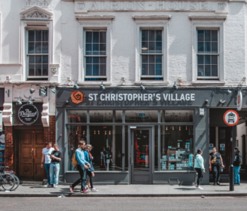 A street view of St. Christopher's Inn in London Bridge, UK.